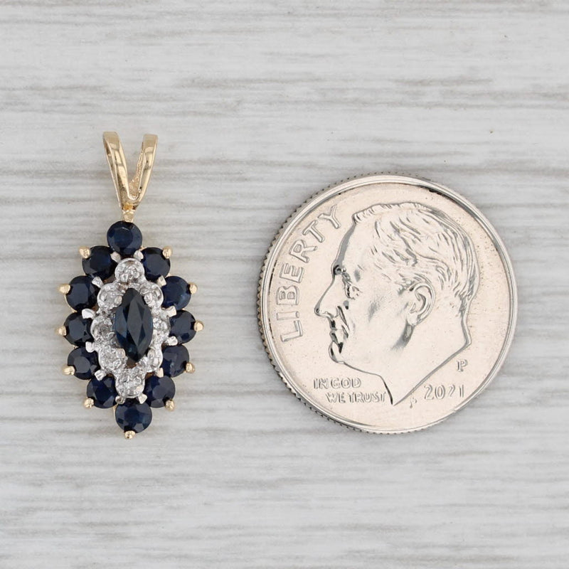 0.95ctw Blue Sapphire Diamond Pendant 10k Yellow Gold