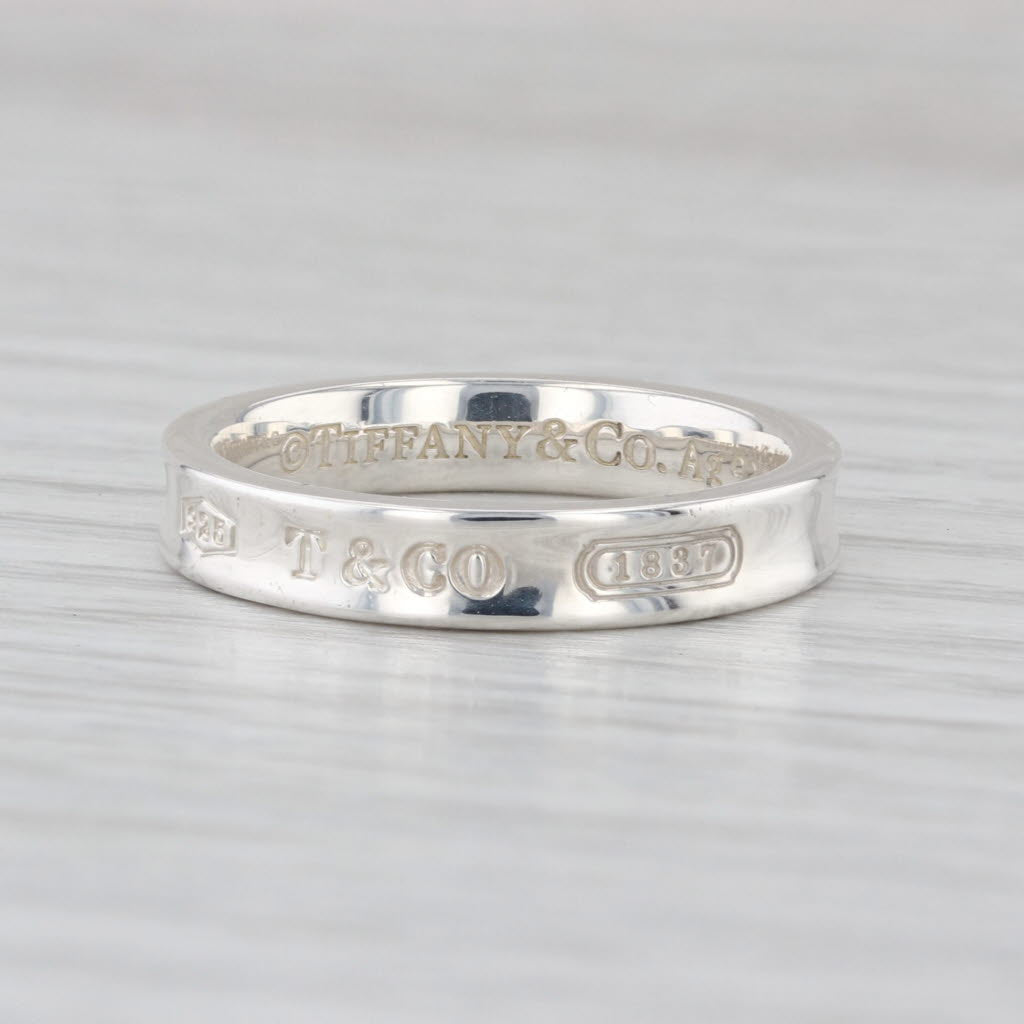 Tiffany & Co 1837 Narrow Band Ring Sterling Silver Box Bag Pouch Size 8