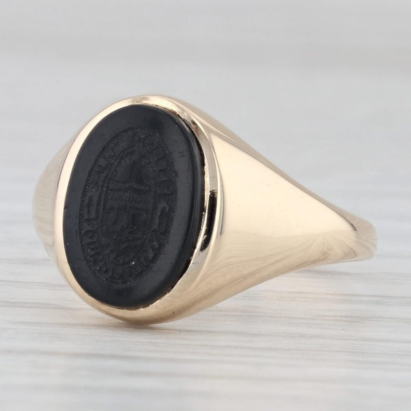 Light Gray Vintage Salem College Onyx Seal Signet School Ring 14k Yellow Gold Size 7.5