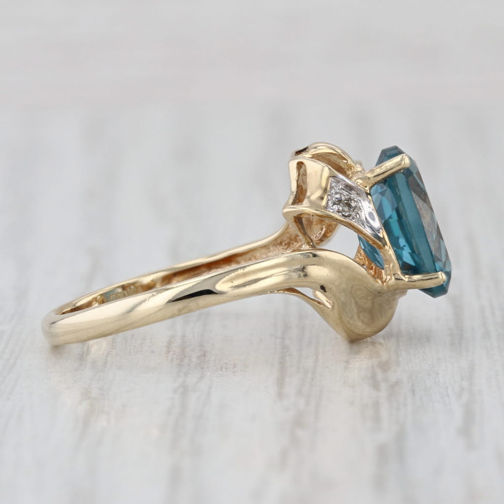 3.50ct Lab Created Teal Sapphire Diamond Ring 10k Yellow Gold Bypass Size 7.25