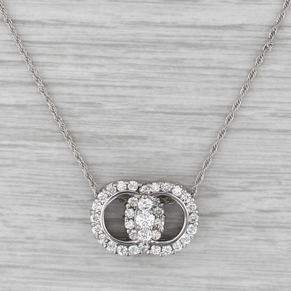1.06ctw Diamond Interlocking Circles Marriage Pendant 14k Gold 18" Rope Chain