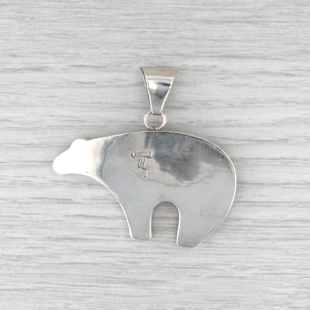 Vintage Navajo Bear Pendant Sterling Silver Copper Tribal Accents Sign