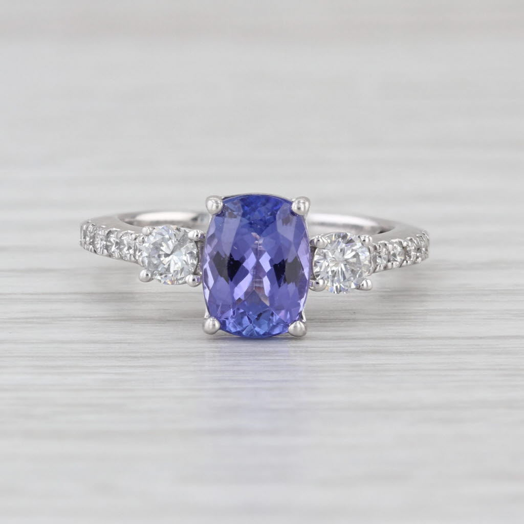 1.96ctw Cushion Tanzanite Diamond Ring 14k White Gold Size 5.5 Engagement