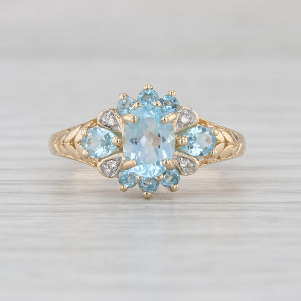 1.53ctw Blue Topaz Diamond Halo Ring 14k Yellow Gold Size 7