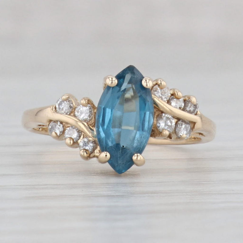 Gray 1.38ctw Marquise London Blue Topaz Diamond Bypass Ring 14k Yellow Gold Size 6
