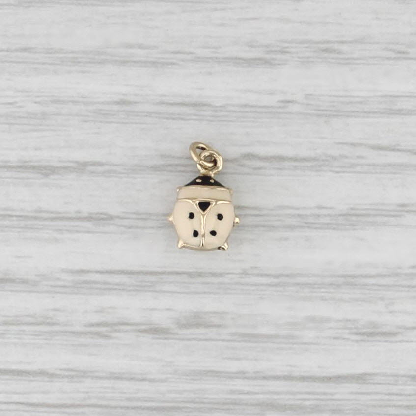Beige Ladybug Charm 14k Yellow Gold Resin Small Drop Pendant Good Luck