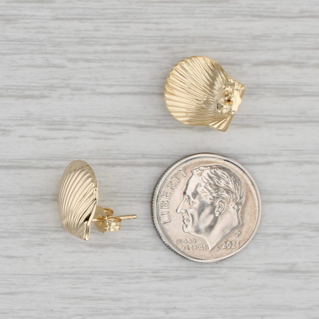 Gray Clam Shell Stud Earring s14k Yellow Gold Pierced Nautical Studs