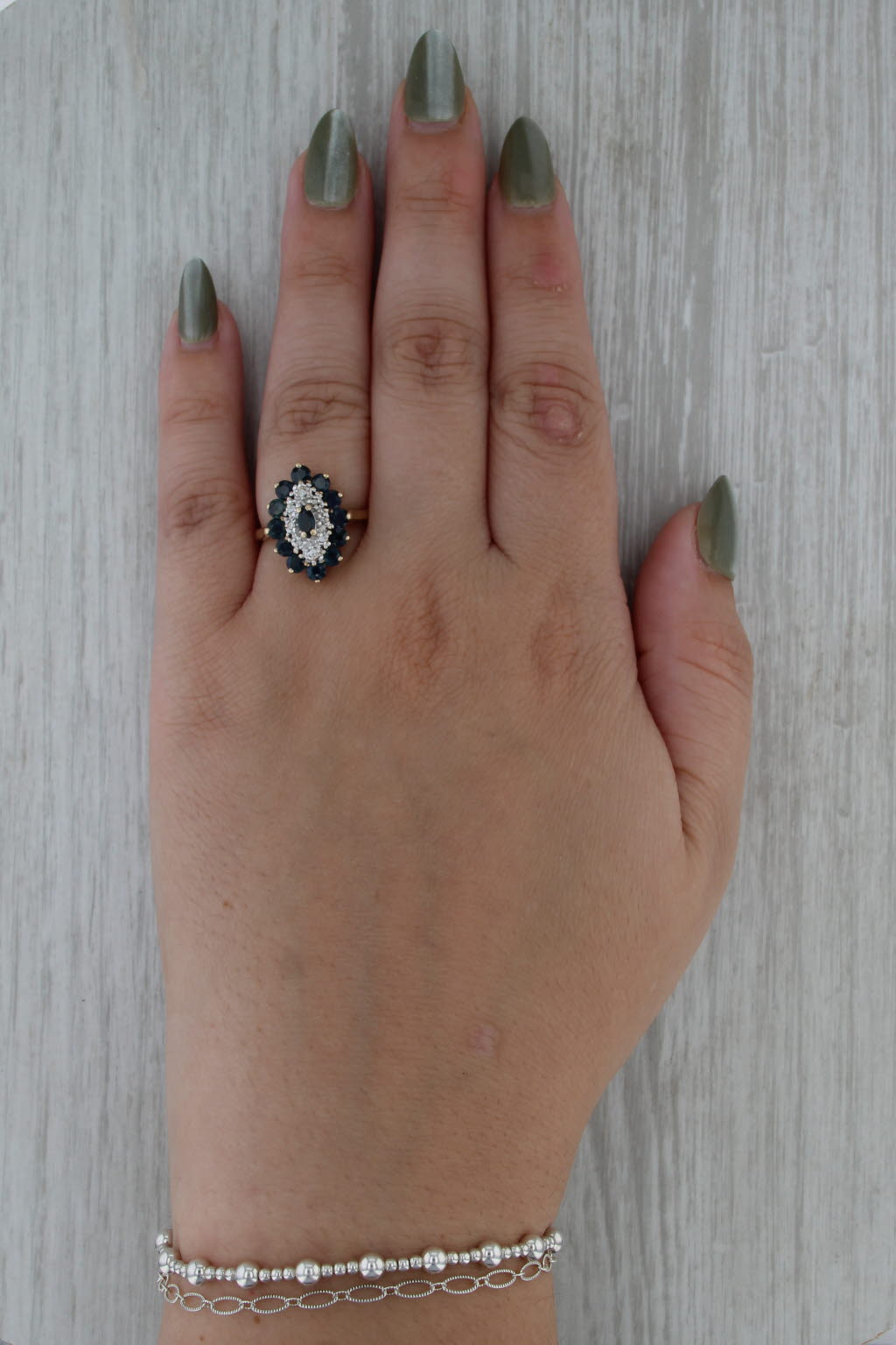 2.14ctw Blue Sapphire Diamond Halo Ring 10k Yellow Gold Size 7.25 Cocktail