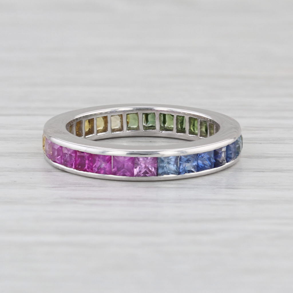 2.50ctw Rainbow Sapphire Eternity Ring 18k White Gold Size 5.5 Wedding Stackable