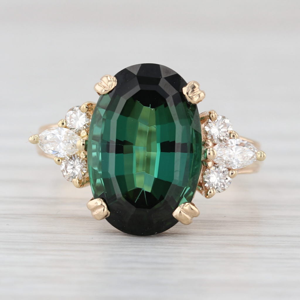 6.90ctw Oval Green Tourmaline Diamond Ring 14k Yellow Gold Size 7.75