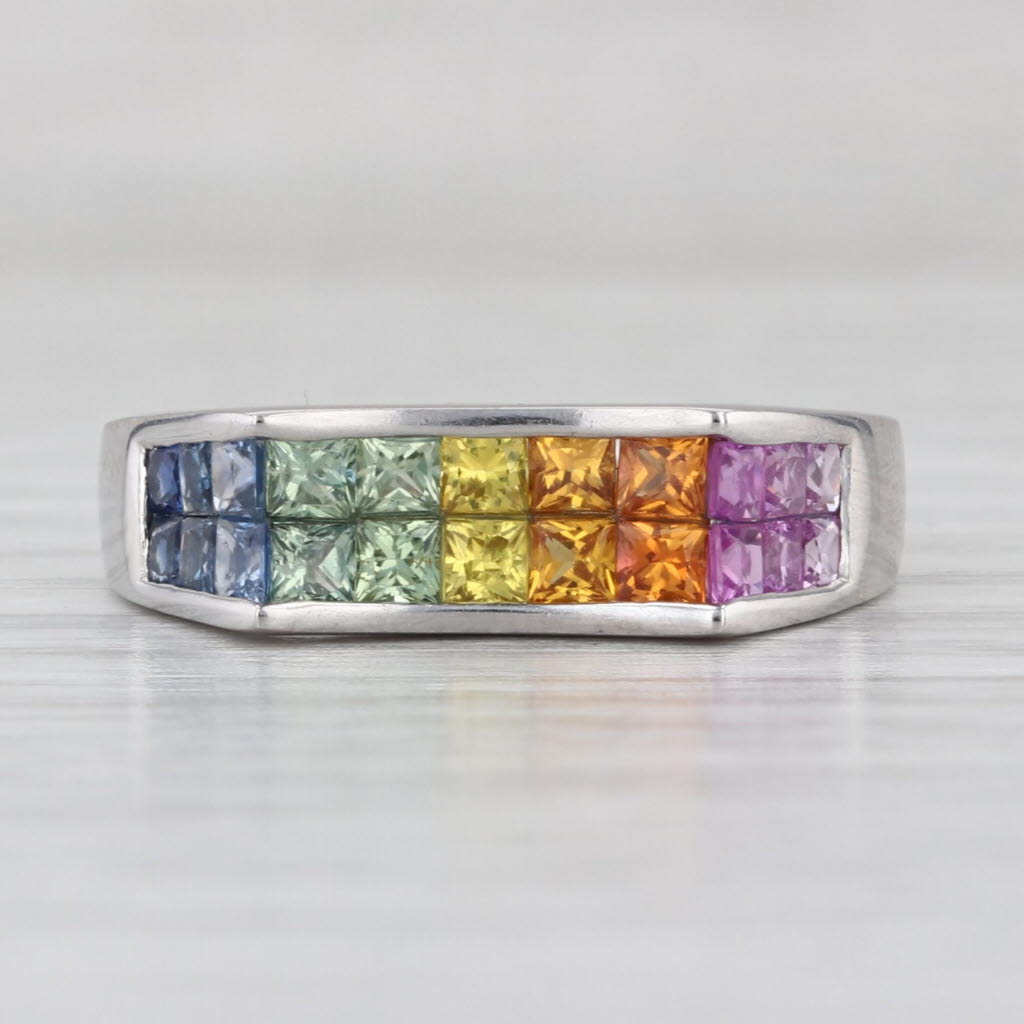 0.70ctw Rainbow Sapphire Ring 14k White Gold Size 7 Stackable