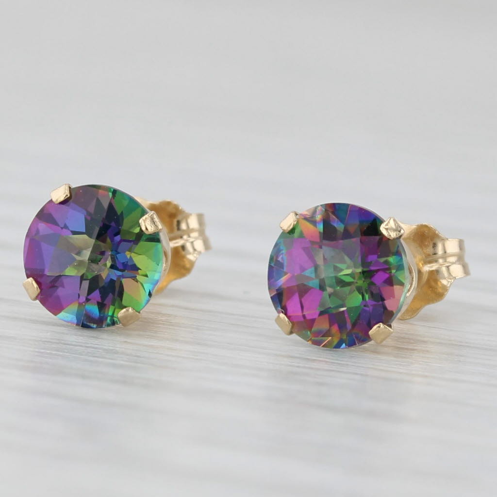 Light Gray 2ctw Mystic Topaz Stud Earrings 14k Yellow Gold Round Solitaire Studs