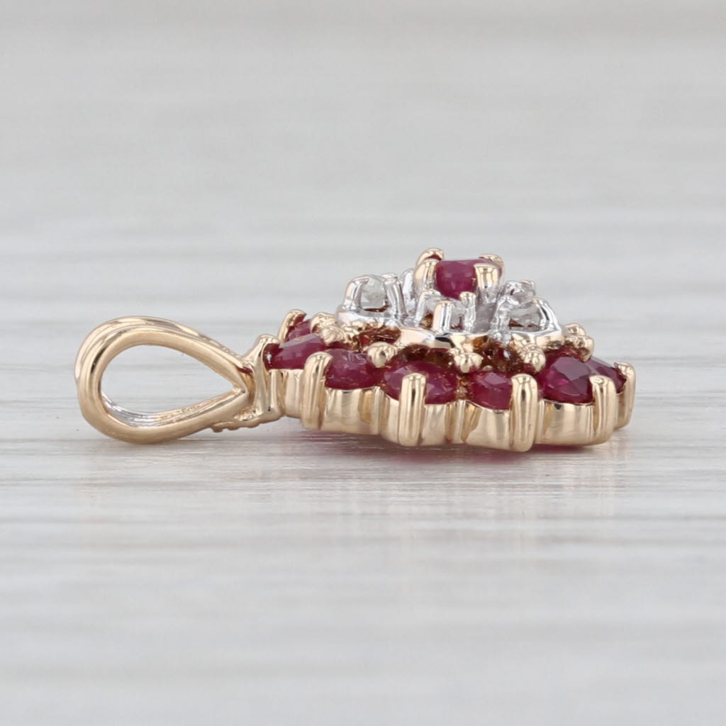 0.83ctw Ruby Diamond Cluster Flower Pendant 14k Yellow Gold Small Drop