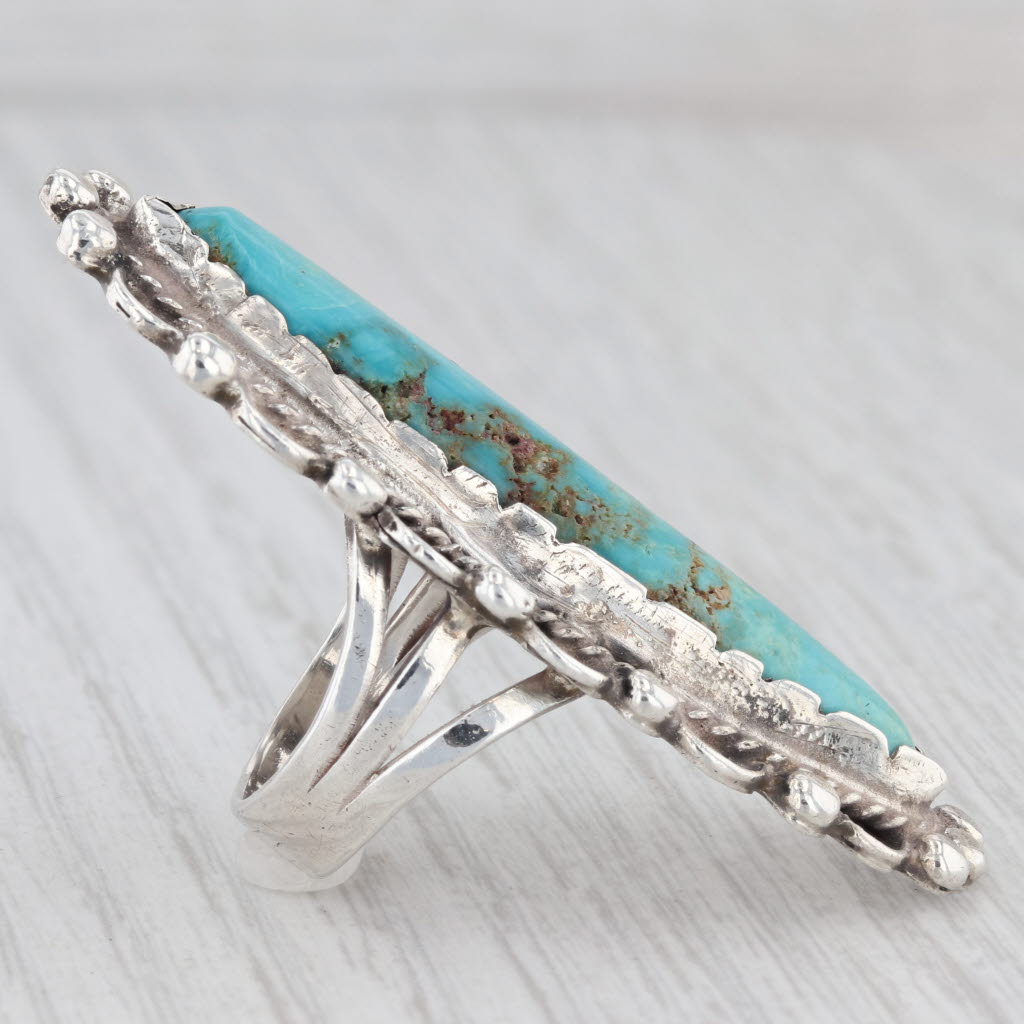 Light Gray Native American Turquoise Ring Sterling Silver Marquise Cabochon Statement