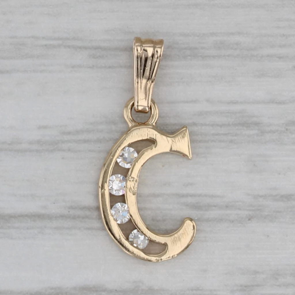 Gray Diamond Letter "C" Pendant 14k Yellow Gold Small Initial