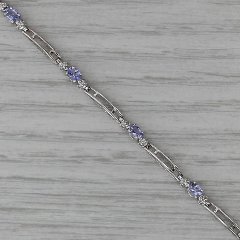 0.55ctw Tanzanite Diamond Tennis Bracelet 7" 3mm 10k White Gold