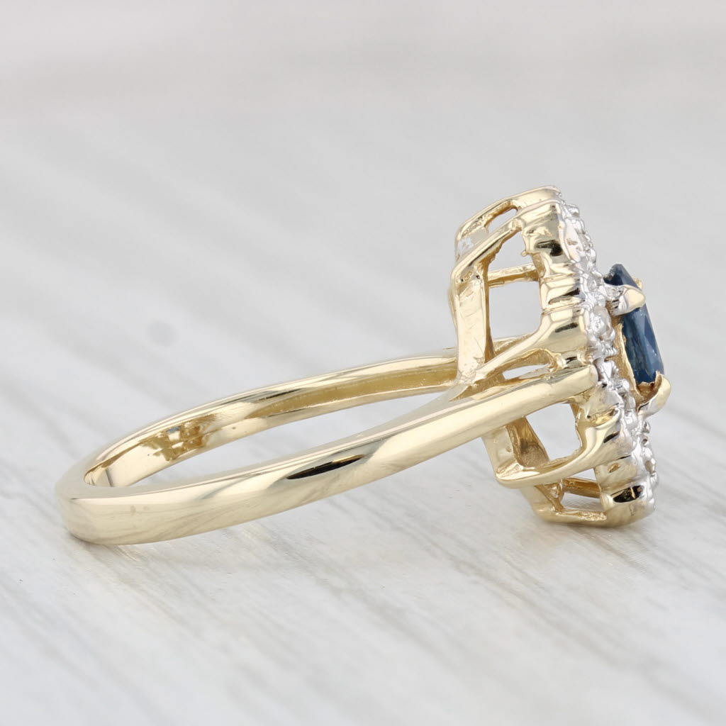 Light Gray 0.49ctw Oval Blue Sapphire Diamond Hearts Halo Ring 14k Yellow Gold Size 6