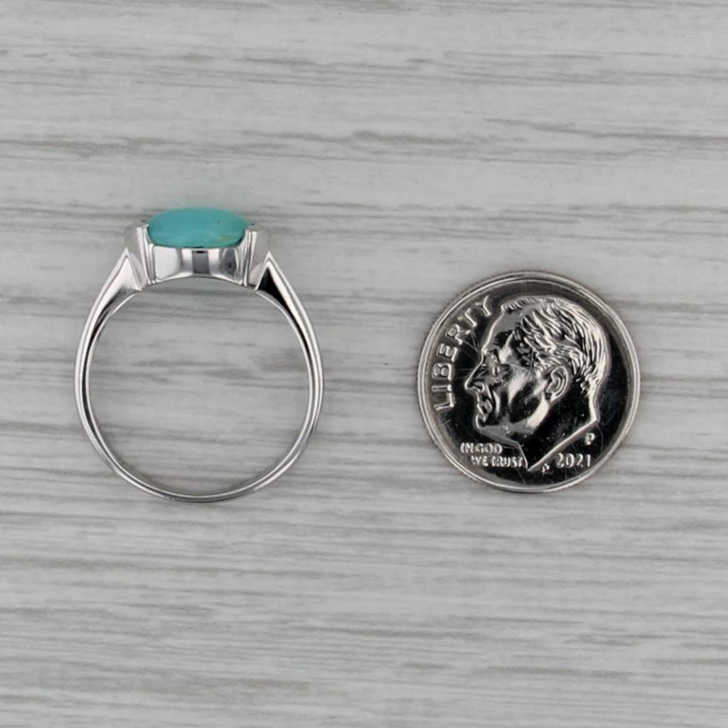 Teal Common Opal Oval Cabochon Solitaire Ring 14k White Gold Size 7