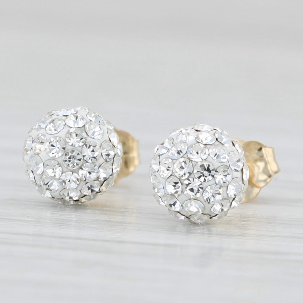 Light Gray Rhinestone Bead Stud Earrings 14k Yellow White Gold