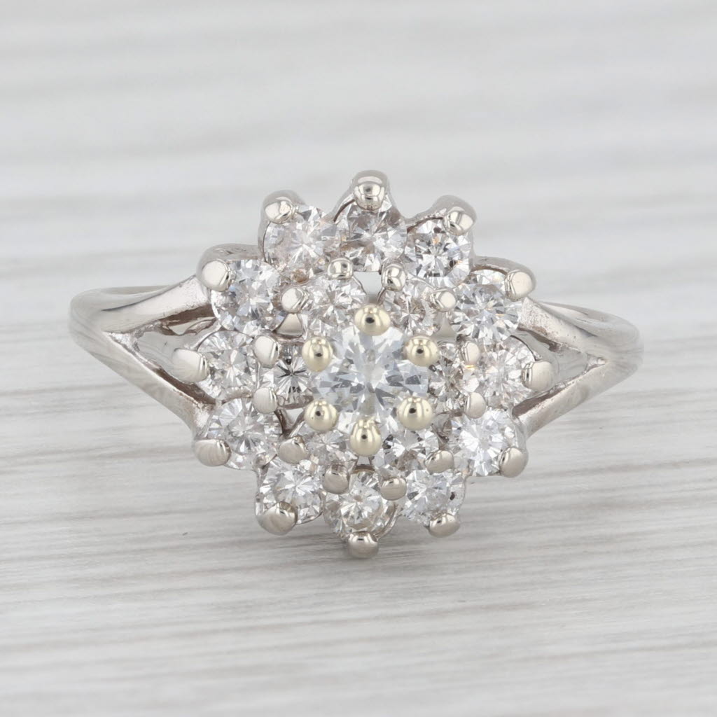 Light Gray 0.89ctw Diamond Cluster Ring 14k White Gold Size 6.25 Engagement