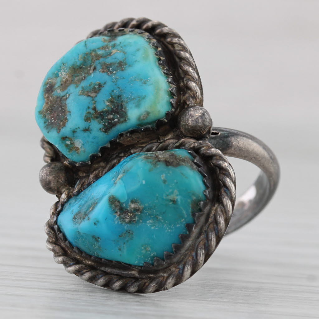 Dark Slate Gray Vintage Native American Turquoise Cabochon Ring Sterling Silver Size 8