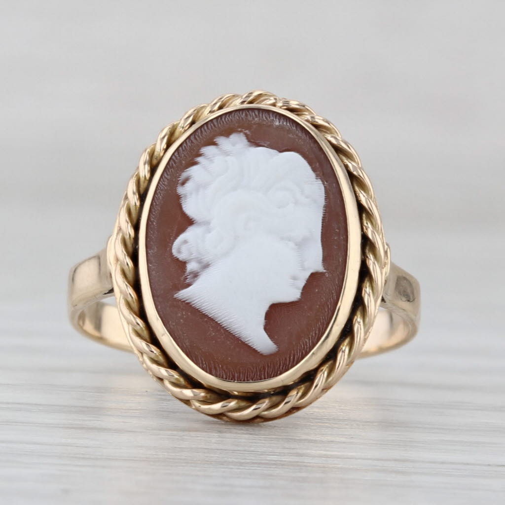 Vintage Shell Cameo Ring 12k Yellow Gold Size 5.5 Figural Carving