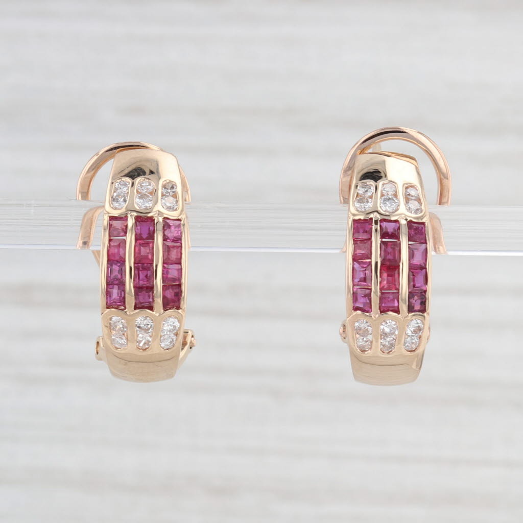 Light Gray 1.40ctw Ruby Diamond J-Hook Earrings 14k Yellow Gold Omega Backs