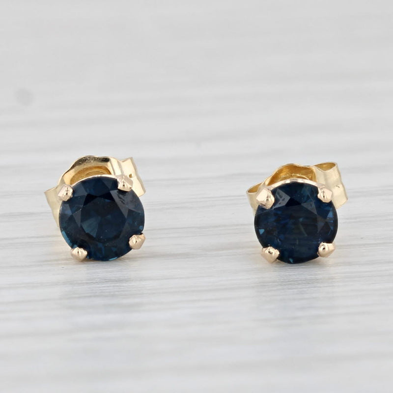 1ctw Round Blue Sapphire Solitaire Stud Earrings 14k Yellow Gold