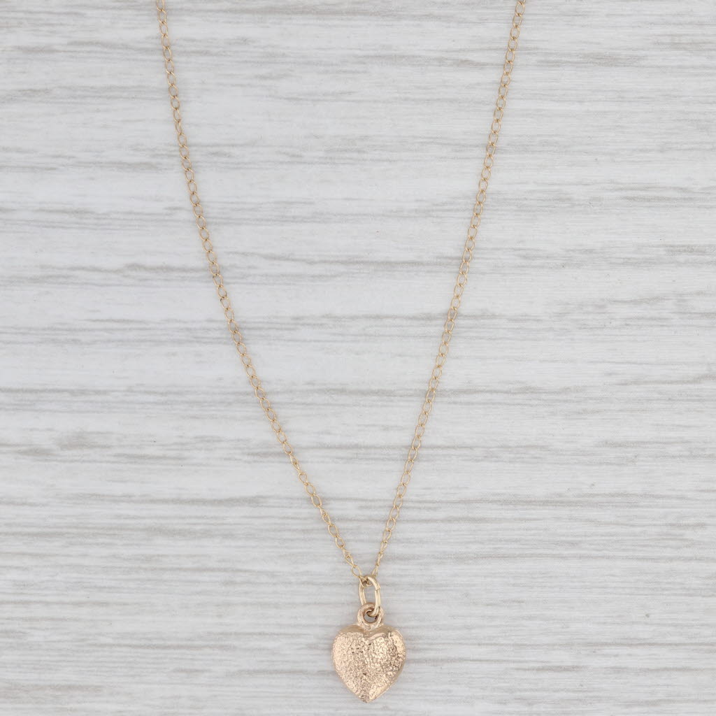 Small Heart Drop Pendant Necklace 14k Yellow Gold 15" Curb Chain