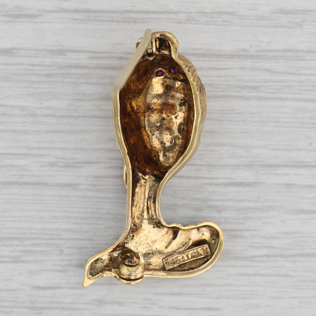 Gray Lab Created Ruby Figural Female Bust Brooch 18k Gold Enamel Pin Italy