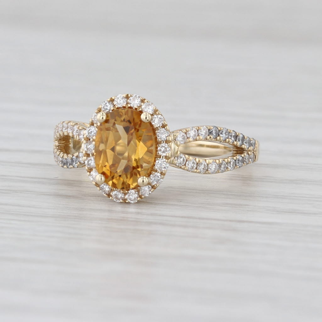 1.62ctw Oval Citrine Diamond Halo Ring 10k Yellow Gold Size 7
