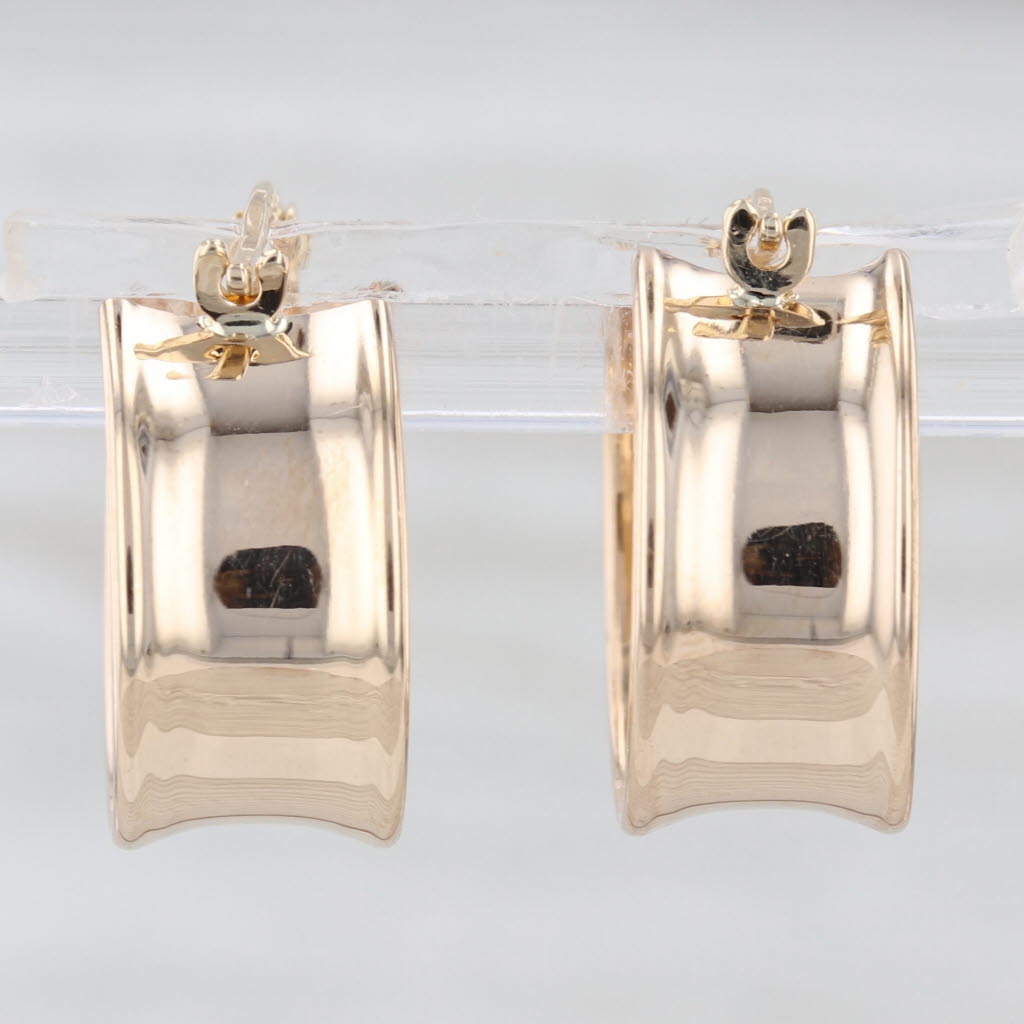 Concave Hoop Earrings 14k Yellow Gold Snap Top Round Hoops