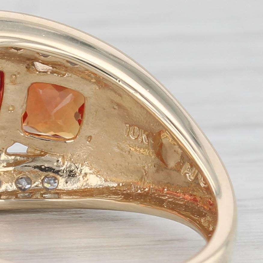 Light Gray Lab Created Orange Sapphire Diamond Ring 10 Yellow Gold Size 7,25 Cocktail