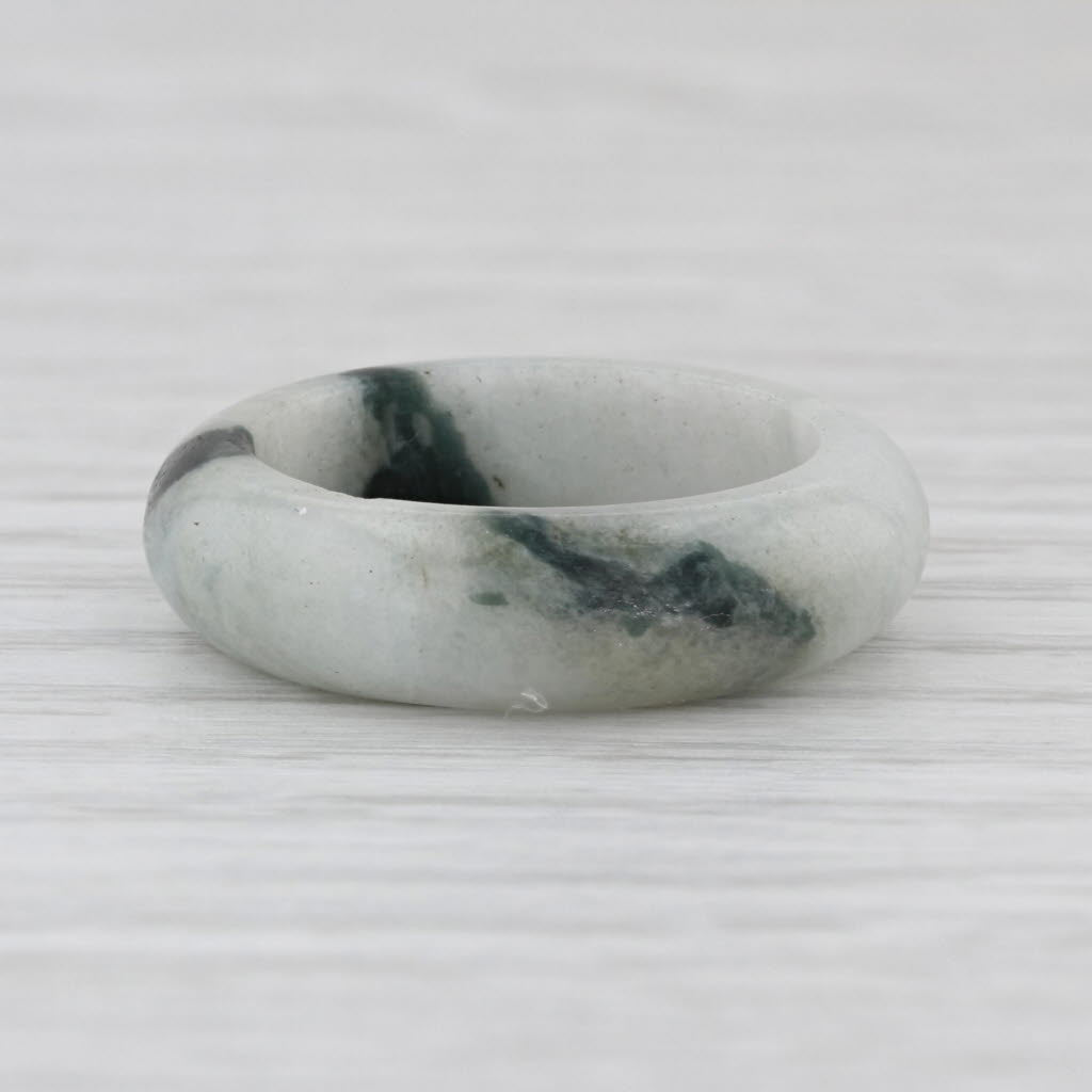 Marbled Green Jadeite Jade Band Ring Size 6.75 6.2mm