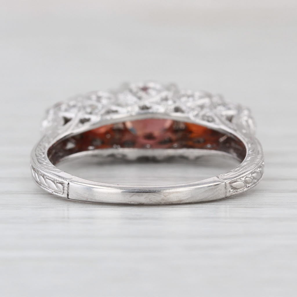 Vintage Style Lab Created Red Orange Sapphire Topaz Ring 14k White Gold Sz 8.25