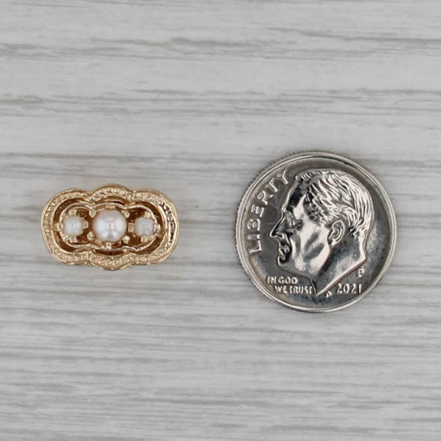 3-Stone Cultured Pearl Slide Bracelet Charm 14k Yellow Gold Vintage