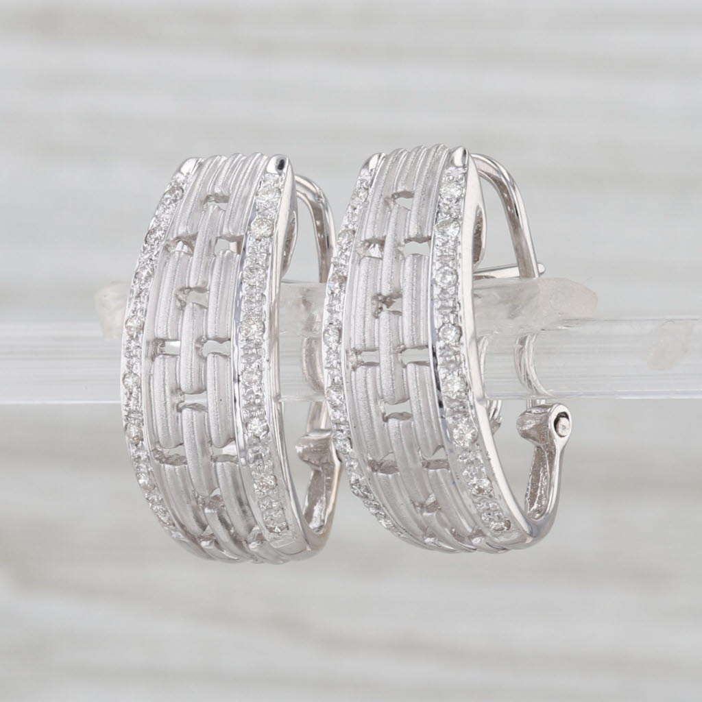 0.20ctw Diamond J-Hook Earrings 18k White Gold Omega Back Drops