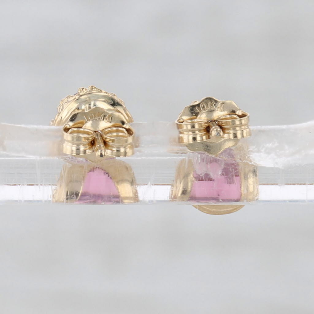 Purple Glass Stud Earrings 10k Yellow Gold Imitation Amethyst Studs