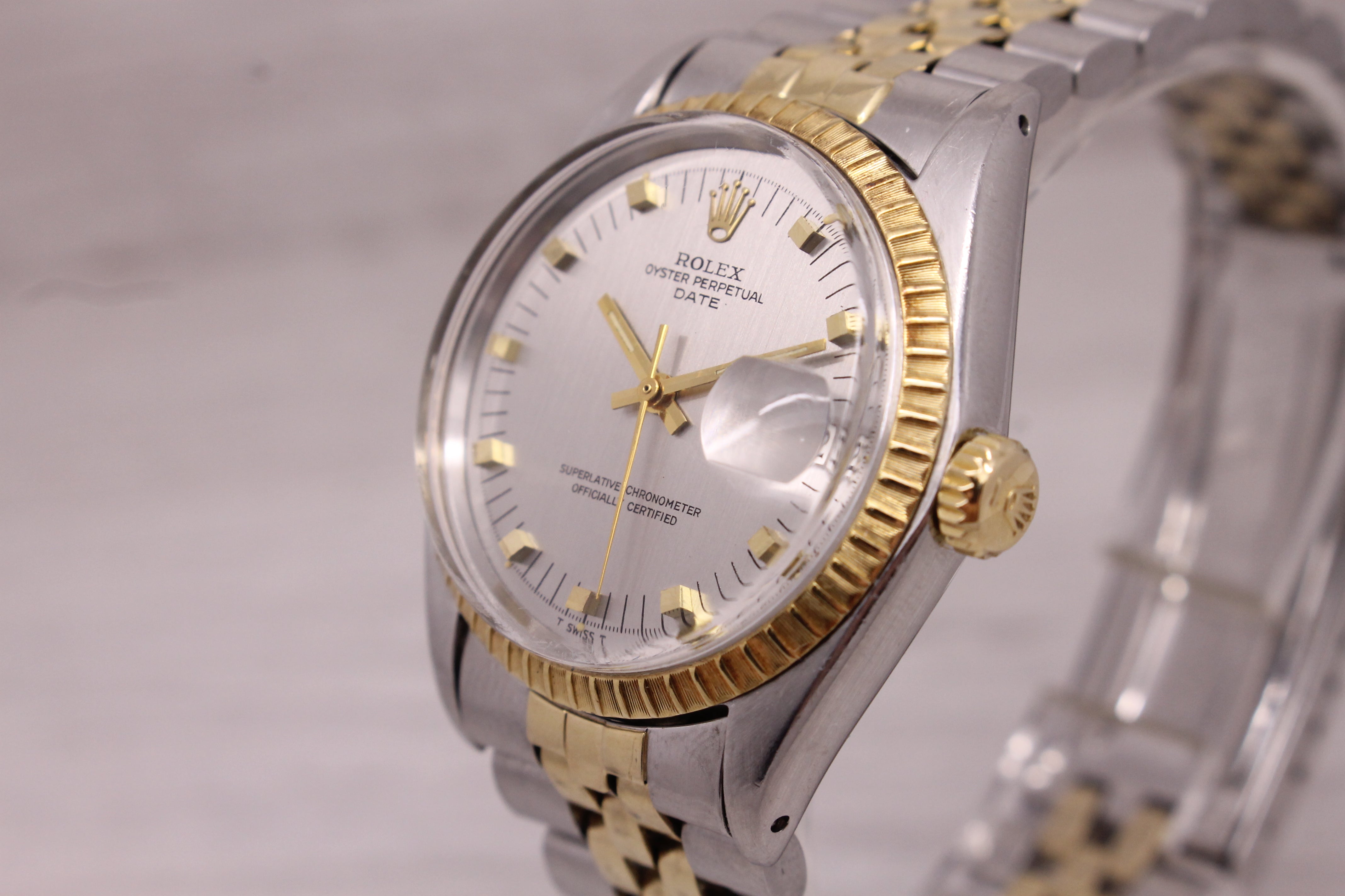 Vintage 1969 Rolex Date 1505 Mens 14k Steel Automatic Watch Jubilee w Box Papers