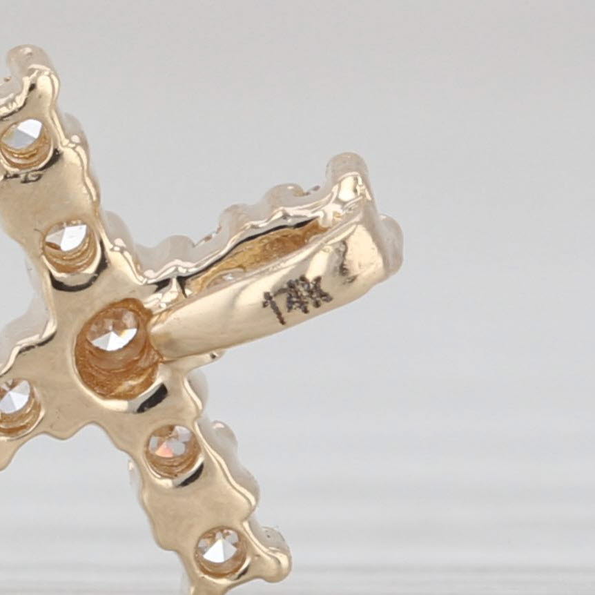 0.10ctw Pave Diamond Cross Pendant 14k Yellow Gold Small Drop