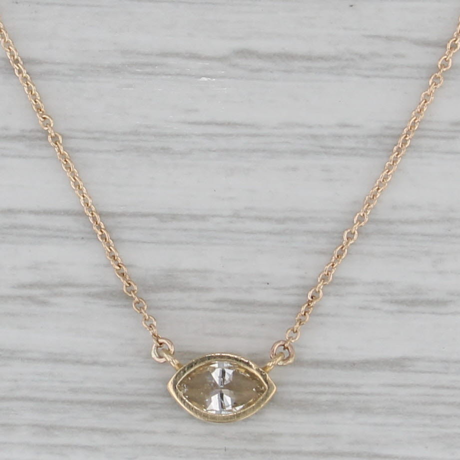 New 0.51ct Marquise Diamond Necklace 14k Yellow Gold 16.5" 18.5" Cable Chain