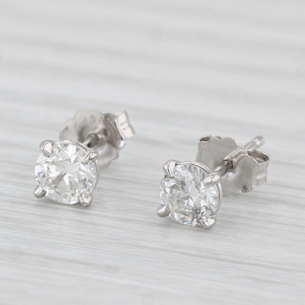 Light Gray 0.60ctw Round Diamond Solitaire Stud Earrings 14k White Gold