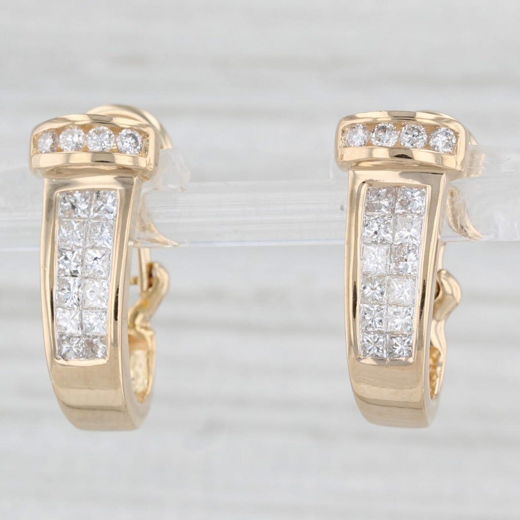 Light Gray 0.72ctw Diamond J-Hook Earrings 18k Yellow Gold Omega Back Drops