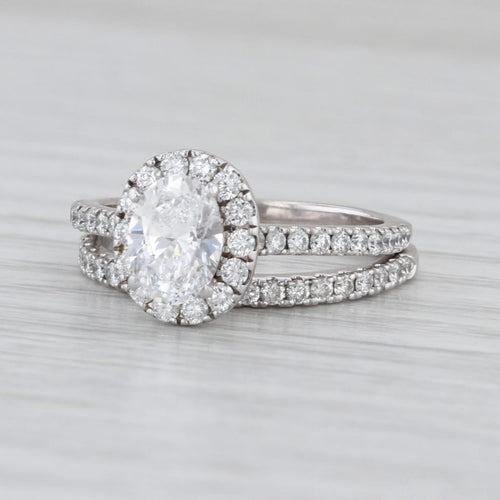 2ctw Oval Diamond Halo Engagement Ring Wedding Band Set 14k White Gold Appraisal