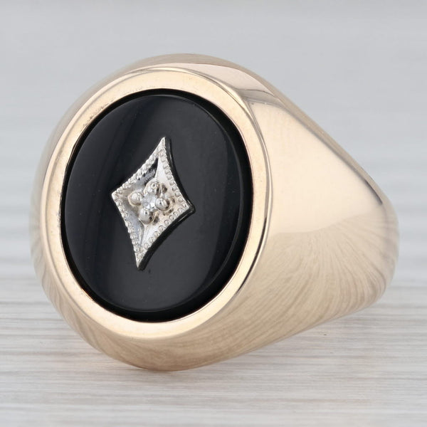 Gray Diamond Onyx Signet Ring 10k Yellow Gold Men's Vintage Size 10