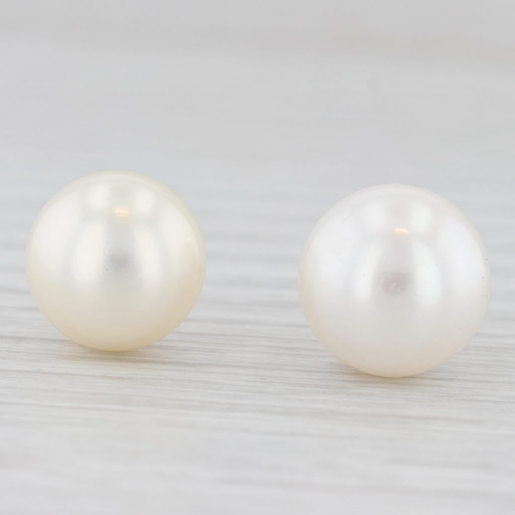 Light Gray Cultured Pearl Stud Earrings 14k Yellow Gold 11.2mm Round Solitaires