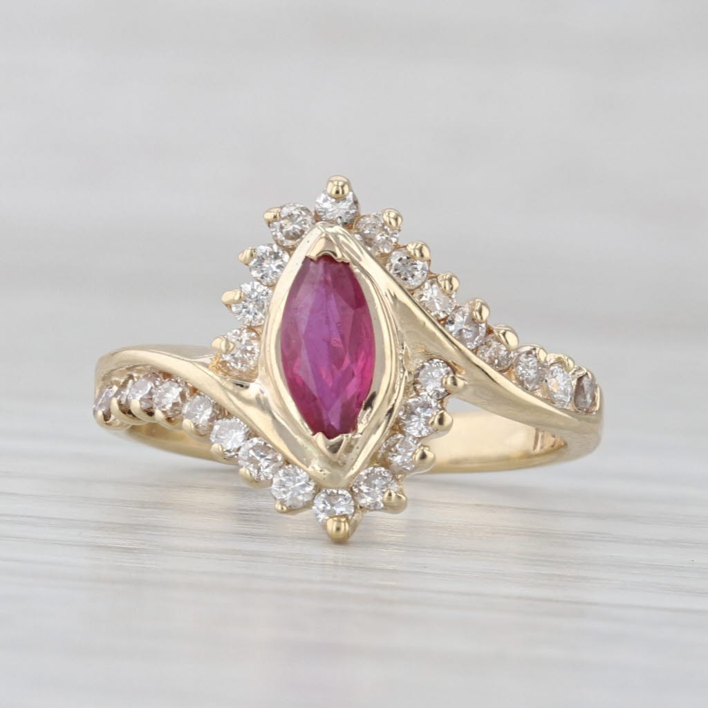 0.92ctw Marquise Ruby Diamond Bypass Ring 14k Yellow Gold Size 6.75
