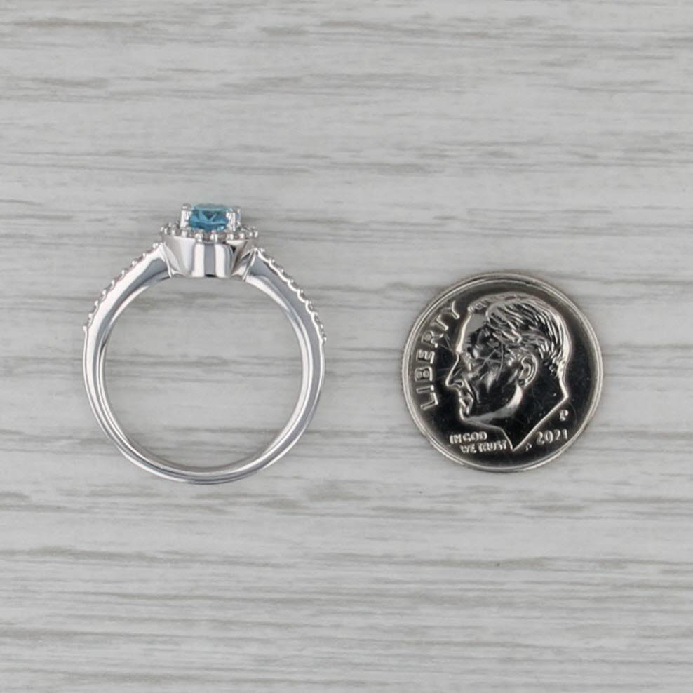 1.15ctw Oval Blue Topaz Diamond Halo Ring 14k White Gold Size 7 Engagement