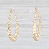 Bead Pattern Oval Hoop Earrings 14k Yellow Gold Snap Top Hoops