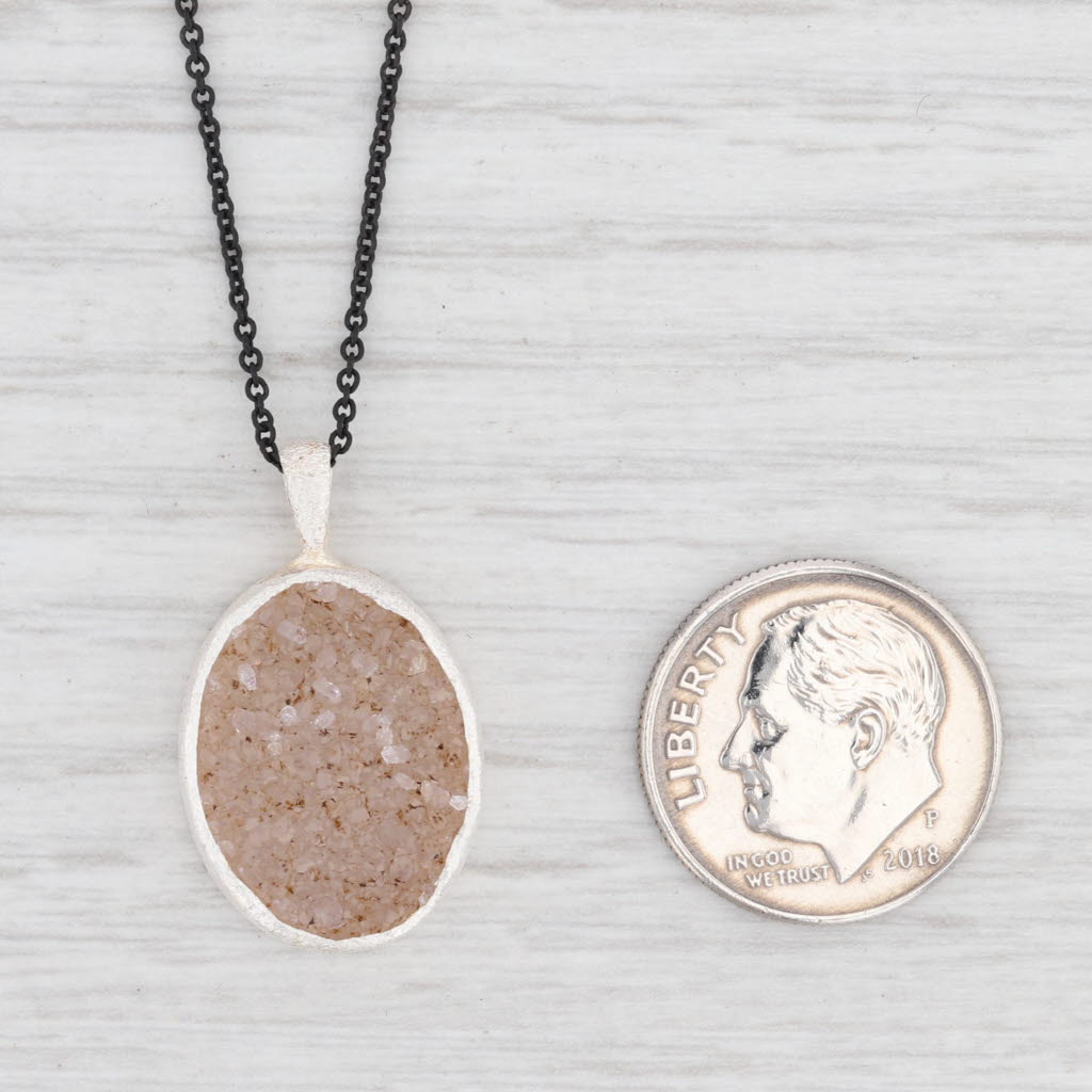 New Nina Wynn Bella Druzy Quartz Pendant Necklace Sterling Silver 16-18"
